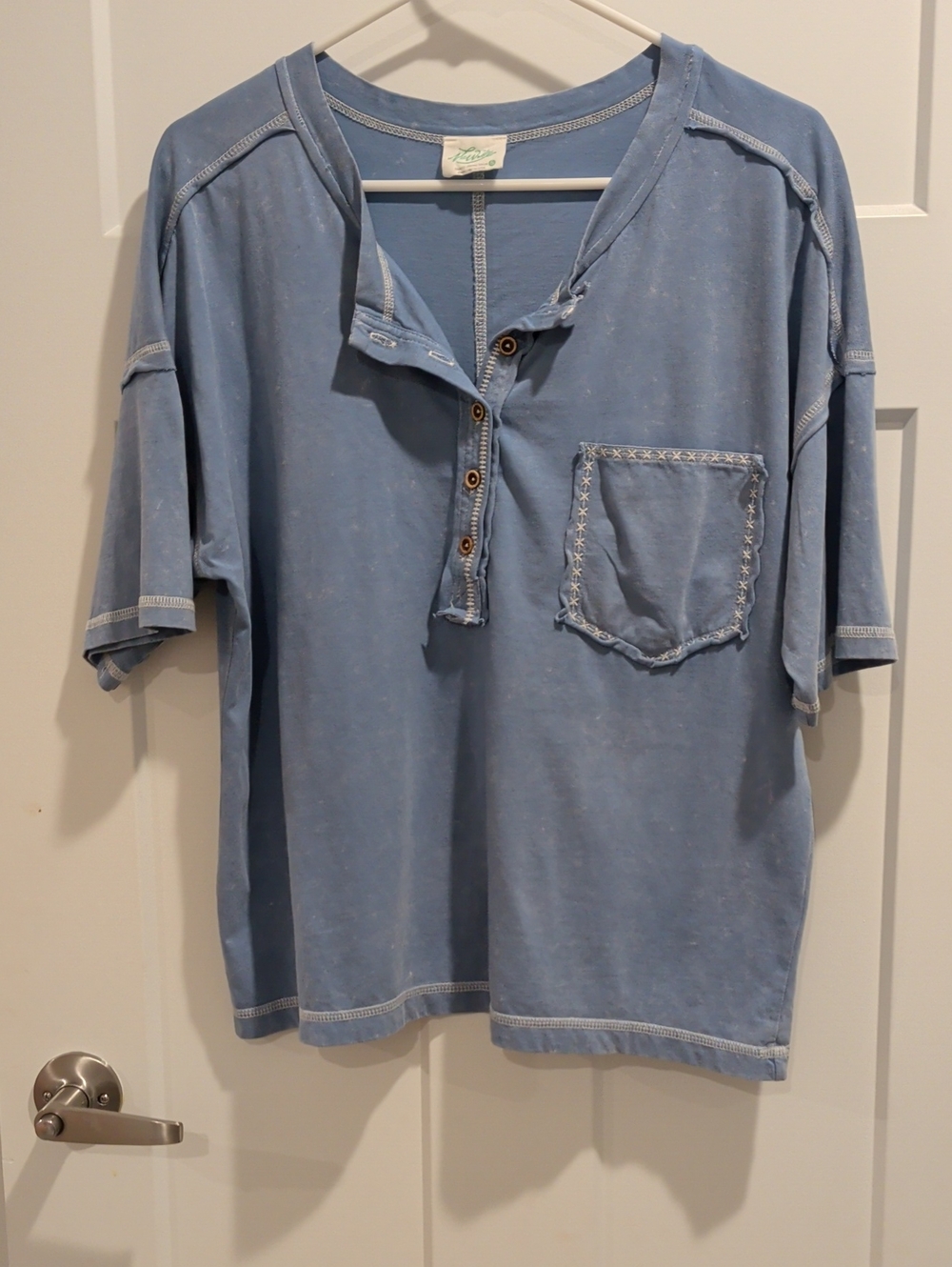 Light Blue Henley Pocket Short Sleeve Shirt